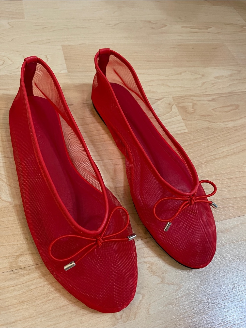 ASOS Red Mesh Ballet Flats with Knot Accent